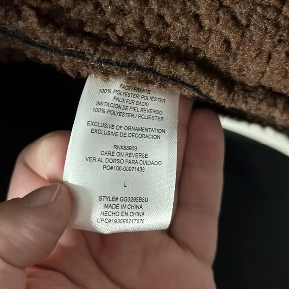 Gianni Bini Girls Black Aviator Shearling Jacket Asymmetrical Zipper size Large - Picture 10 of 11